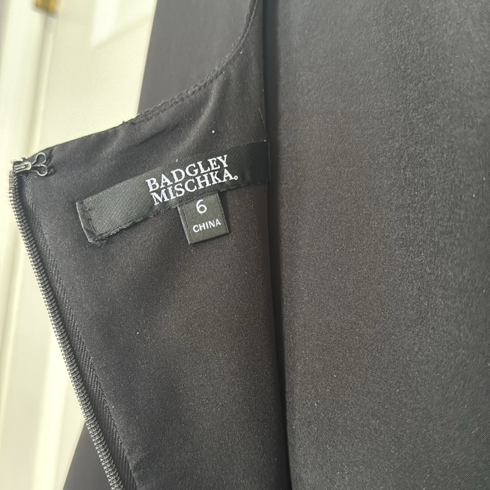 Badgley Mischka beautiful classic black midi dress with very decorative neckline - Picture 5 of 7